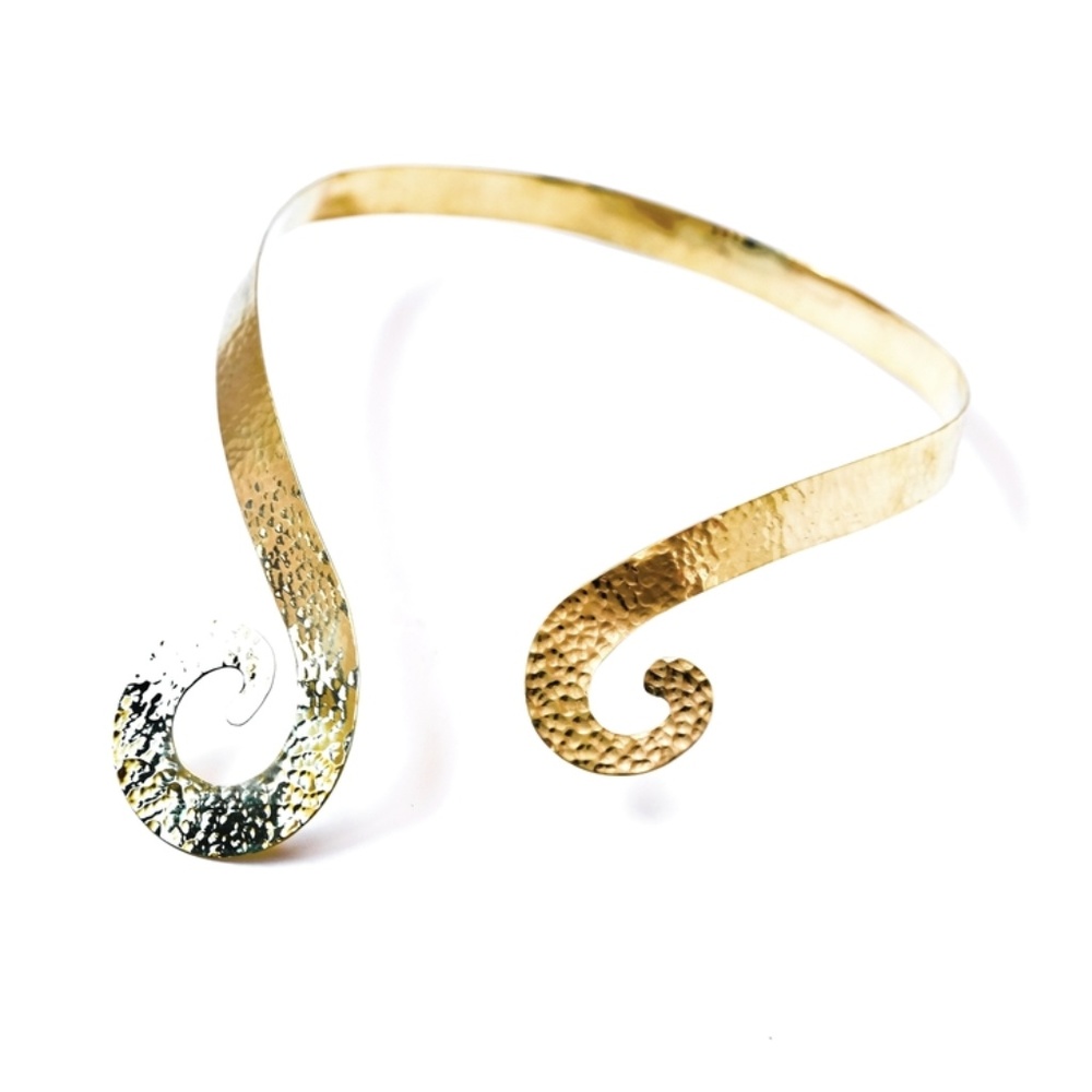 Swirl statement piece brass hammered necklace
